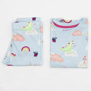 M&S Girls Pyjama Set Long Sleeve Soft Blue Animals Fun Print