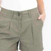 M&S Pleated Chino Shorts Green Cotton & Elastane