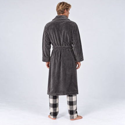 Mens Dressing Gown Sheared Fleece – Grey Soft Robe-Quality Brands Outlet-
