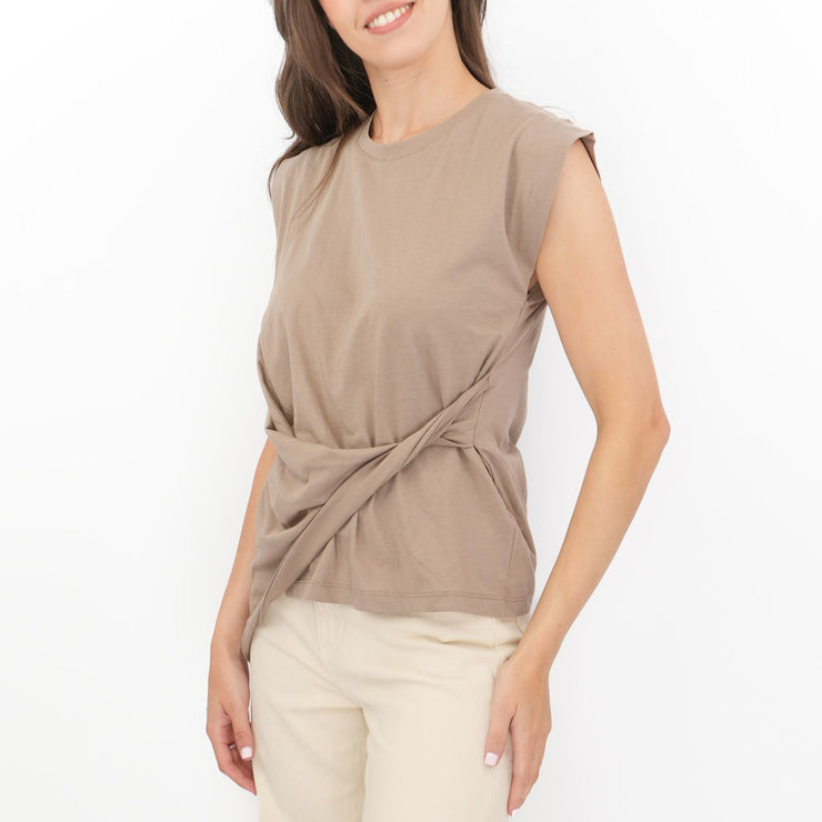 Tilly Drape Cotton Tops Taupe Sleeveless - Quality Brands Outlet