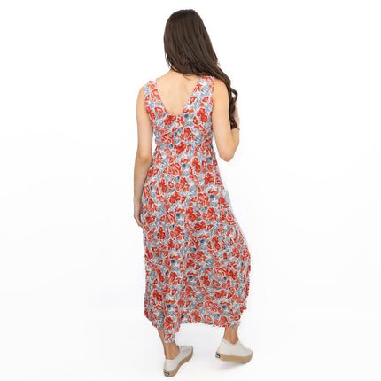 Seasalt Red Grey Polmanter Floral Sleeveless Maxi Dress-Quality Brands Outlet-