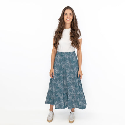 Seasalt Teal Dotted Skies Dark Eden Line Strokes Flare Maxi Skirt-Quality Brands Outlet-