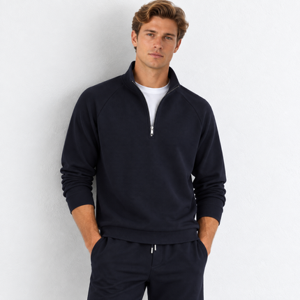 Mens Jumpers Half Zip Sole Textured Long Sleeve Tops – Navy
