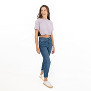 True Religion Purple Cotton Short Sleeve Round Neck Summer Crop Tops