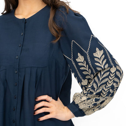 Seasalt Navy High Woods Blouson Long Sleeve Shirt-Quality Brands Outlet-