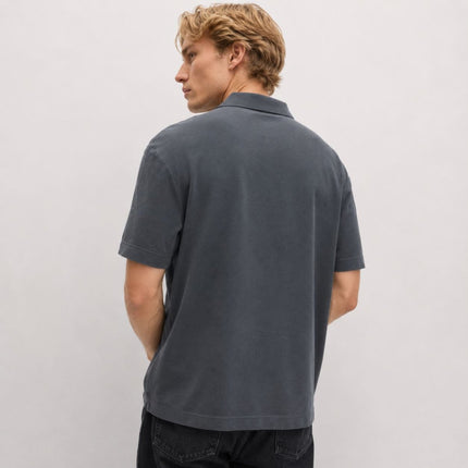M&S Dark Pewter Grey Pure Cotton Garment Dyed Polo Shirt Relaxed Fit-Quality Brands Outlet-