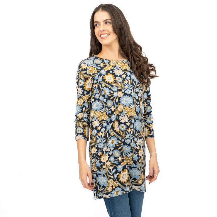 Seasalt Tunic Navy Shore Foraging Longline Top Cotton 3/4 Sleeve - Quality Brands Outlet