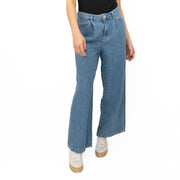 M&S Linen Blend Denim Wide Leg Blue Jeans