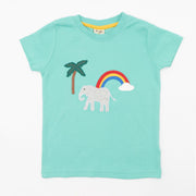 Frugi Girls T-Shirt Green Short Sleeve Elephant Casual Cotton Tops