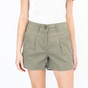 M&S Pleated Chino Shorts Green Cotton & Elastane