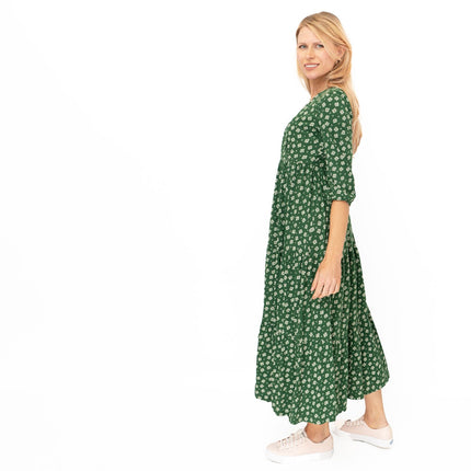 Seasalt Sky Branch Green Floral Jersey Midi Dress-Quality Brands Outlet-