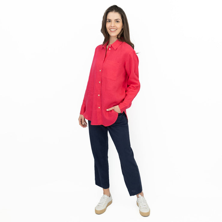 M&S Womens Fuschia Pure Linen Collared Blouse