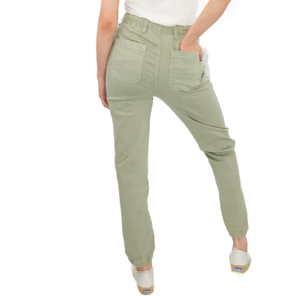 M&S Cotton Rich Slim Fit Trousers Stretch Elasticated Cuff Green - Quality Brands Outlet