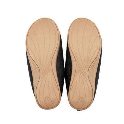 M&S Black Felt Faux Fur Lined Mule Slippers