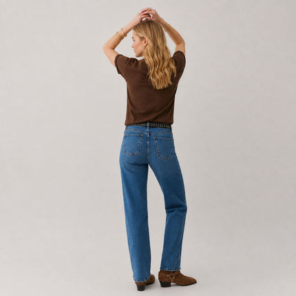 Womens Jeans Mid Rise Straight Leg Ankle Grazer Jeans – Medium Indigo Blue