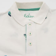 Mini Boden Boys White Dinosaur Embroidery Short Sleeve Polo Shirts