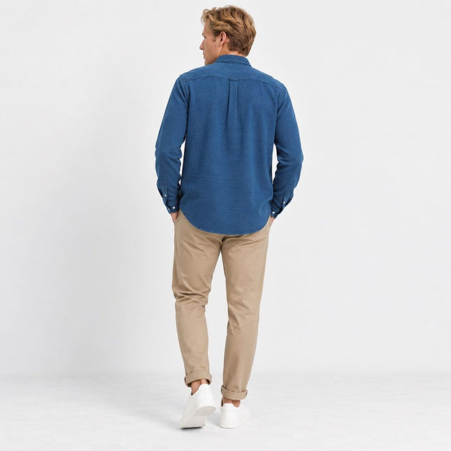 Mens Blue Shirts Long Sleeve Pure Cotton Pique Regular Fit Tops-Quality Brands Outlet-