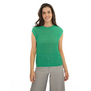 M&S Green Cotton Rich Striped Crochet Top - Quality Brands Outlet