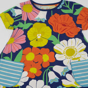 Mini Boden Girls Blue Floral Summer Cotton Jersey Short Sleeve Pockets Dresses