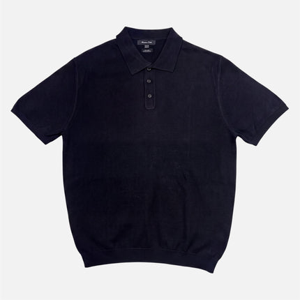 Massimo Dutti Men Classic Knitted Linen Blend Polo Shirt 3 Button Black