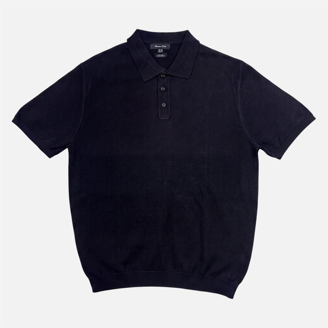 Massimo Dutti Men Classic Knitted Linen Blend Polo Shirt 3 Button Black