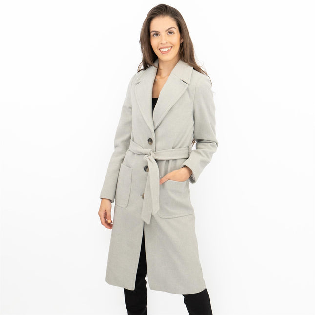 M&S Grey Herringbone Belted Tailored Coat-Quality Brands Outlet-