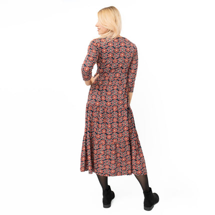 Seasalt Black Red Floral Line Strokes Dress-Quality Brands Outlet-