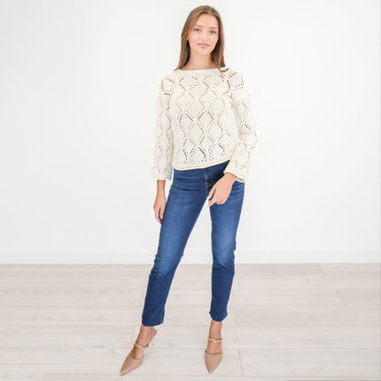 M&S Ivory Crochet Jumper Long Sleeve Tops - Quality Brands Outlet