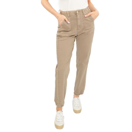M&S Cotton Blend Slim Fit Trousers Stretch Elasticated Cuff Mocha - Quality Brands Outlet