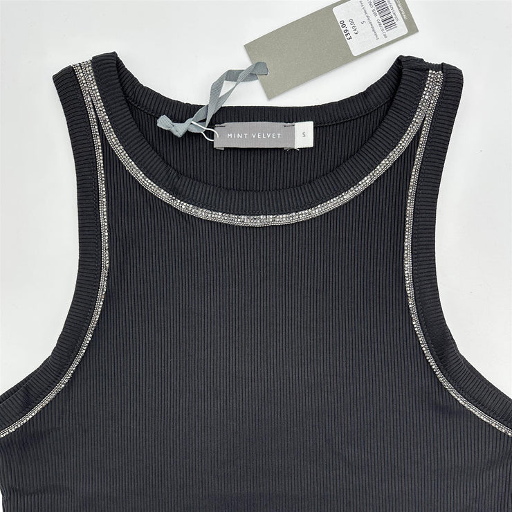 Mint Velvet Ribbed Embellished High Neck Vest Top Black - Quality Brands Outlet