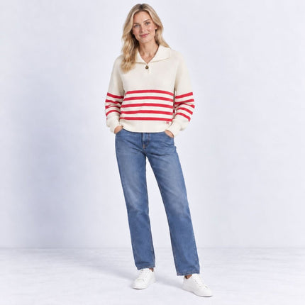 Womens Jumpers Collar Detail Stripe Knit Tops – Red-Quality Brands Outlet-