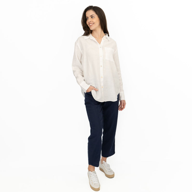 M&S Womens White Pure Linen Collared Blouse