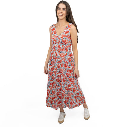 Seasalt Red Grey Polmanter Floral Sleeveless Maxi Dress-Quality Brands Outlet-