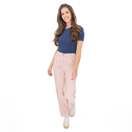 M&S Pink Straight Leg Trousers Stretch Cotton Rich Relaxed Utility - Quality Brands Outlet
