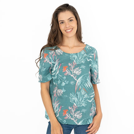 Seasalt Green Seaweed Linen Blouse Relaxed Fit Short Sleeve Tops-Quality Brands Outlet-