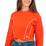 True Religion Red Soft Cotton Sweatshirt Long Sleeve Crop Tops