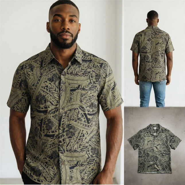 Mens Shirts Short Sleeve Cuban Collar Shirt Olive Green - Quality Brands Outlet