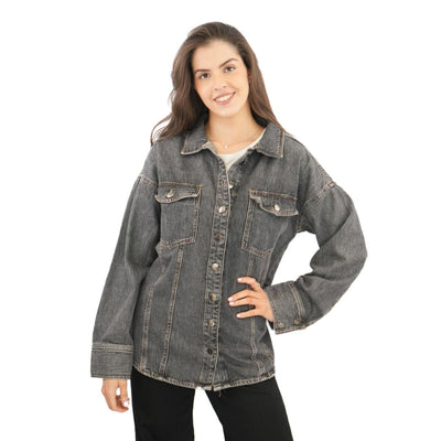 Next Denim Overshirt Long Sleeve Oversized Tops Black - Quality Brands Outlet