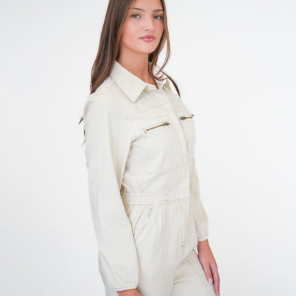 M&S Cream Utility Jumpsuits Long Sleeve-Quality Brands Outlet-
