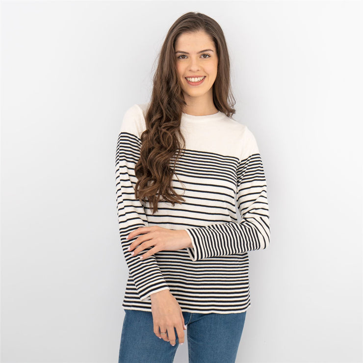 Wood On The Hill Women Long Sleeve White Striped Lightweight Jumpers