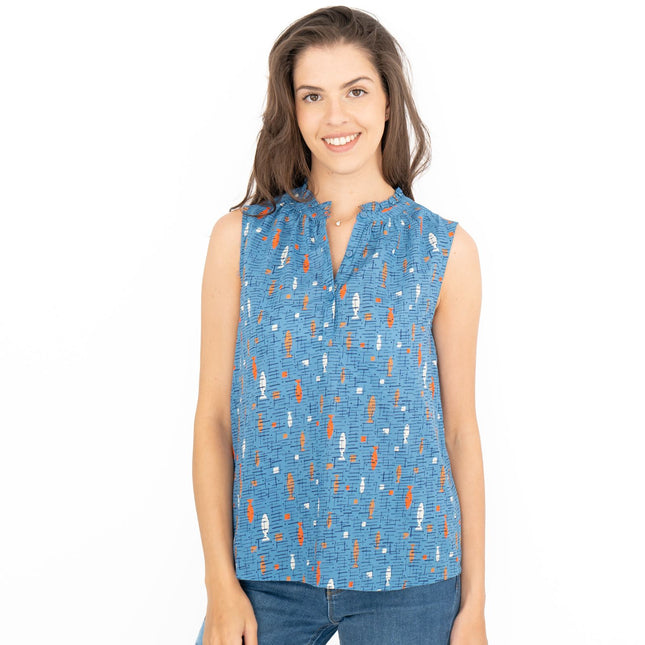 Seasalt Blue Fish Flower Fields Summer Vest Sleeveless Tops-Quality Brands Outlet-