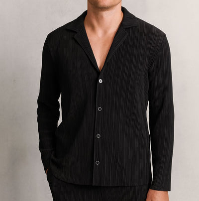 Aubry Cuban Shirts Long Sleeve Collared Black - Quality Brands Outlet