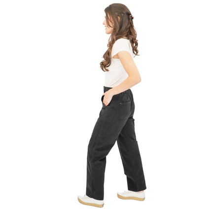 M&S Black Straight Leg Trousers Stretch Cotton Rich Relaxed Utility - Quality Brands Outlet