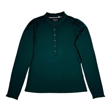 Boden Dark Green Supersoft Frill Henley Top Cotton Modal Slim Fit-Quality Brands Outlet-