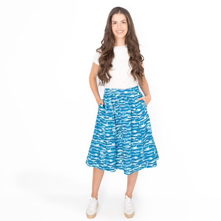 Seasalt Blue Waves Flare Midi Skirts with Pockets-Quality Brands Outlet-
