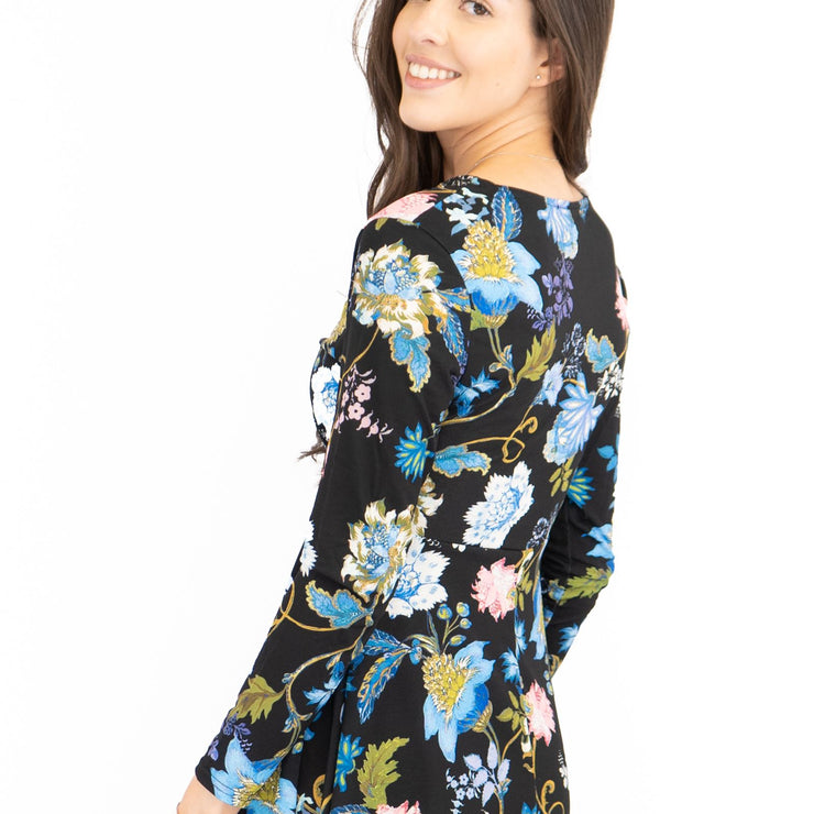 Karen Millen Black Floral Long Sleeve Summer Short Dress
