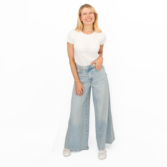 M&S Palazzo Jeans Wide Leg Lyocell Cotton Light Indigo Blue