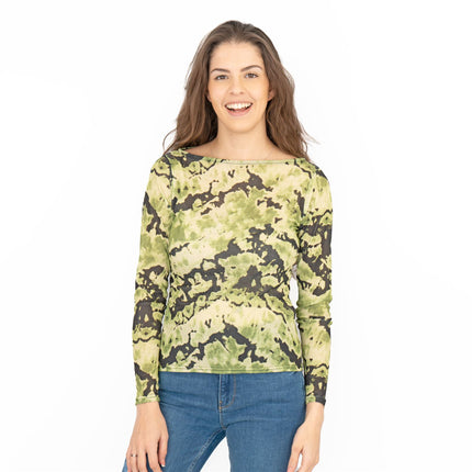 Karen Millen Green Abstract Print Long Sleeve Tops-Quality Brands Outlet-