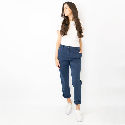 M&S Cotton Rich Tapered Ankle Grazer Chinos Navy - Quality Brands Outlet