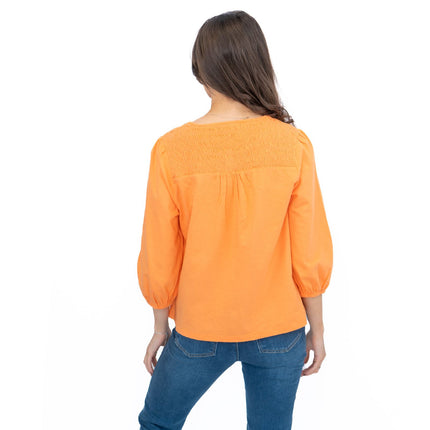 White Stuff Daniella Shirred 3/4 Sleeve Top-Quality Brands Outlet-